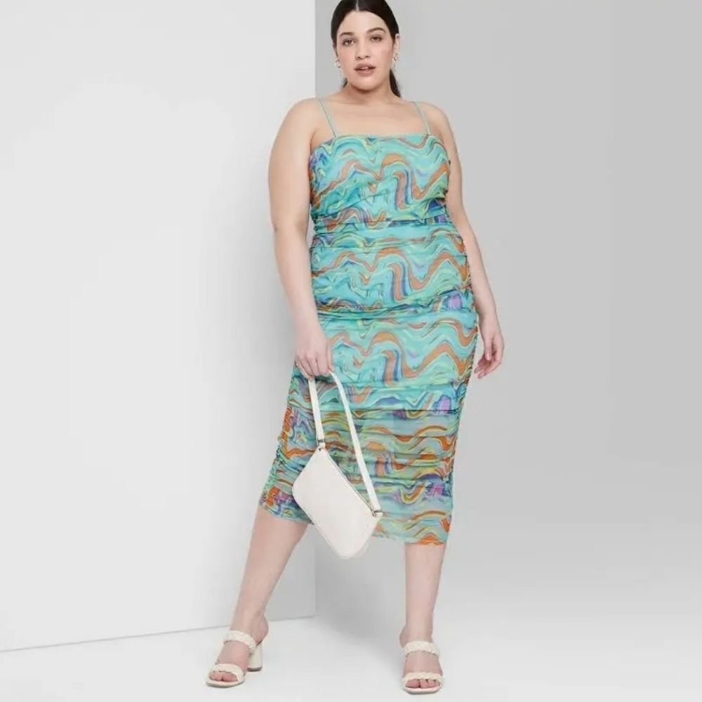 WILD FABLE Aqua Wave Printed Mesh Dress - Size XXL‎